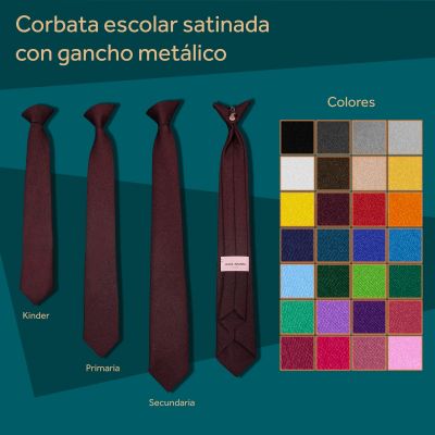 CORBATA ESCOLAR SATINADA GANCHO METALICO 